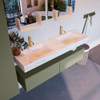 Mondiaz ALAN-DLUX Ensemble de meuble - 150cm - meuble - Army mat - 2 tiroirs - Lavabo Cloud Ostra suspendu - vasque gauche et droite - 2 trous de robinet - Beige SW807796