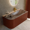 MONDIAZ KURVE-DLUX Meuble de salle de bains 105cm arrondi Gauche couleur Ruby avec 1 tiroir et 1 porte. Lavabo BIG SMALL Droite 1 trou de robinet Oza. SW1432783