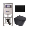QeramiQ Dely Toiletset - 36.3x51.7cm - diepspoel - rimless - Geberit UP320 inbouwreservoir - softclose toilet zitting 35 mm - kunststof mat zwarte bedieningsplaat - ronde knoppen - mat zwart SW1235426