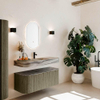MONDIAZ THOR-DLUX 120cm meuble de salle de bains arrondi gauche + droite couleur Shadow avec 1 tiroir et 2 portes. Vasque suspendue CLOUD Milieu 1 trou de robinet couleur Sombra. SW1463656