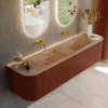 MONDIAZ KURVE-DLUX Meuble de salle de bains 180cm arrondi Gauche + Droite couleur Ruby avec 2 tiroirs et 2 portes. Lavabo LEAF Double sans trou de robinet Arena. SW1431544