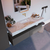 Mondiaz ALAN-DLUX Ensemble de meuble - 150cm - meuble Dark grey mat - 2 tiroirs - Lavabo Cloud Frappe suspendu - vasque Centre - 0 trous de robinet SW805026