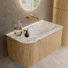 MONDIAZ KURVE-DLUX Meuble de salle de bains 85 cm avec module 25 L couleur Chêne avec 1 tiroir et 1 porte. Vasque CLOUD à droite sans trou de robinet couleur Glace. SW1137895