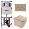 QeramiQ Dely Toiletset - 36.3x51.7cm - diepspoel - rimless - Geberit UP320 inbouwreservoir - softclose toilet zitting - bedieningsplaat taupe - ronde knoppen - mat beige SW1242407