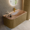MONDIAZ KURVE-DLUX Meuble de salle de bains 95cm arrondi à gauche couleur Dusk avec 1 tiroir et 1 porte. Lavabo BIG SMALL à droite 1 trou de robinet Saba. SW1433326