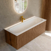 MONDIAZ KURVE 120cm Meuble salle de bain - couleur Walnut - 1 tiroir - vasque BIG LARGE centre - 1 trou de robinet - Talc SW1138345