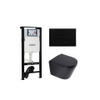 QeramiQ Dely Toiletset - 36.3x51.7cm - diepspoel - rimless - Geberit UP320 plieger inbouwreservoir - softclose toilet zitting - 35mm - metaal mat zwarte bedieningsplaat - rechthoekige knoppen - mat zwart SW1413297