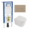 QeramiQ Dely Pack WC - 36,3x51,7cm - à fond creux - sans bride - réservoir encastré Geberit UP720 - abattant WC à fermeture douce - plaque de commande en plastique noir mat - boutons ronds - beige mat SW1428019
