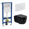 QeramiQ Dely Swirl Pack WC - 36.5x53cm - réservoir encastré Geberit UP100 - abattant mince - plaque de commande blanche - boutons ronds - noir mat SW1130189