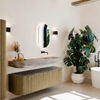 MONDIAZ THOR-DLUX 150cm meuble de salle de bains arrondi gauche + droite couleur Dusk avec 1 tiroir et 2 portes. Vasque suspendue CLOUD Droite sans trou de robinet couleur Oza. SW1464826