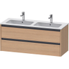Duravit Ketho.2 Wastafelonderbouwkast - met 2 laden - voor dubbele wastafel - 128x48x55cm - met grepen antraciet - natuur eiken mat SW771912