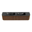 MONDIAZ KURVE-DLUX 200cm Meuble salle de bain avec module 25 G et D - couleur Walnut - 2 tiroirs - 2 portes - vasque STOR SMALL double - 2 trous de robinet - couleur Lava SW1137302