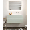 Mondiaz VICA ensemble de meuble de salle de bain - 100cm - meuble sous lavabo greey - 2 tiroirs - lavabo cloud droite - sans trou de robinet - miroir LED - version XL 60cm de haut SW1098606