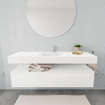 MONDIAZ ALAN 150cm - meuble bas - 1 tiroir - lavabo suspendu - vasque au milieu - 1 trou de robinet - talc SW408445