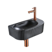 Fugaflow Efficiente Pietra Ensemble pour lave-mains - 40x21,5x12cm - droit - nervuré - demi-rond - 1 trou de robinet - céramique - robinet de lave-mains cuivre brossé - bonde - siphon abaissé - noir mat SW1443517