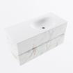 Mondiaz VICA Ensemble de meuble de salle de bain - 100cm - meuble sous-vasque carrara - 2 tiroirs - lavabo moon droite - 1 trou de robinet - version haute de 60cm - talc SW1083478