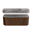MONDIAZ THOR-DLUX 120cm badmeubel ronding links + rechts kleur Walnut met 1 lade en 2 deuren. Vrijhangende wastafel CLOUD Midden 1 kraangat kleur Sombra. SW1463710