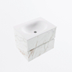 Mondiaz VICA Ensemble de meuble de salle de bain - 60cm - meuble sous-vasque carrara - 2 tiroirs - lavabo moon milieu - 1 trou de robinet - version haute de 60cm - talc SW1083452