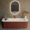 Mondiaz KURVE-DLUX Ensemble de meuble salle de bain - 140x46x40cm - 1 tiroir - 2 portes - lavabo en solid surface - milieu - 1 trou de robinet - Ruby SW1415640