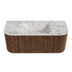 MONDIAZ KURVE-DLUX 110cm Meuble salle de bain avec module 25 G et D - couleur Walnut - 1 tiroir - 2 portes - vasque CLOUD centre - sans trou de robinet - couleur Glace SW1138554