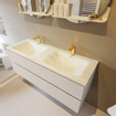 Mondiaz VICA-DLUX Ensemble de meuble de salle de bain - 130cm - meuble sous-vasque lin - 2 tiroirs - lavabo encastrée cloud double - 2 trous de robinet - version haute de 60cm - opalo SW1088047