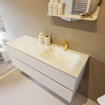 Mondiaz VICA-DLUX ensemble de meuble de salle de bain - 130cm - meuble sous-vasque lin - 2 tiroirs - lavabo encastré cloud droite - 1 trou de robinet - version haute de 60cm - opalo SW1087960