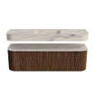 MONDIAZ THOR-DLUX 150cm badmeubel ronding links + rechts kleur Walnut met 1 lade en 2 deuren. Vrijhangende wastafel CLOUD Midden 1 kraangat kleur Nata. SW1464827