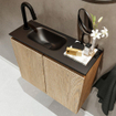 MONDIAZ TURE Fonteinset - 60x23x50cm - 1 kraangat - 2 deuren - washed oak mat - Wasbak links - Solid Surface Zwart SW475469
