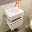 MONDIAZ ANDOR Toiletmeubel - 40x30x30cm - 1 kraangat - 1 lades - linen mat - wasbak links - Solid surface - Wit SW474160