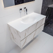 Mondiaz VICA ensemble de meuble de salle de bain - 100cm - meuble sous-vasque carrara - 2 tiroirs - lavabo moon milieu - sans trous de robinet - miroir LED - version XL 60cm de haut SW1097549