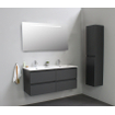 Basic Bella Meuble salle de bains avec lavabo céramique avec miroir et éclairage Blanc 120x55x46cm 2 trous de robinet Anthracite mat SW491832