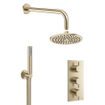 Crosswater MPRO Ensemble de douche pluie encastré - douche principale 20cm - 2 fonctions - 3 boutons - bras mural 33cm - douchette à main 1 fonction - laiton brossé SW487244