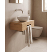 Royal Plaza Terra Planche pour lave-mains - 40x25x10cm - avec porte-serviettes - vasque à poser blanc mat - robinet de lave-mains inox - bonde - siphon - sandwood (chêne clair) SW1574514