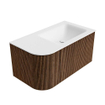 MONDIAZ KURVE 85cm Meuble salle de bain avec module 25 G - couleur Walnut - 1 tiroir - 1 porte - vasque CLOUD droite - sans trous de robinet - Talc SW1138248