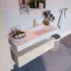 Mondiaz ALAN-DLUX Ensemble de meuble - 110cm - meuble Linen mat - 1 tiroir - Lavabo Cloud Ostra suspendu - vasque droite - 1 trou de robinet SW807503