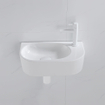 QeramiQ Fuente Ensemble lave-mains - 40x21.5x12cm - droit - lisse - demi-rond - 1 trou de robinet - céramique - robinet lave-mains blanc mat - bonde - siphon abaissé - blanc brillant SW1232801