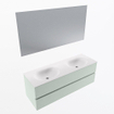 Mondiaz VICA ensemble de meuble de salle de bain - 140cm - meuble sous-vasque greey - 2 tiroirs - lavabo moon double - sans trous de robinet - couleur talc - miroir LED - version XL 60cm de haut SW1092085