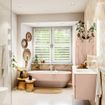 MONDIAZ VICA Ensemble meuble de salle de bains - 150cm - sous-meuble rosee - 2 tiroirs - lavabo moon à droite - sans trous de robinet - version haute 60cm - talc SW1080377