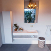 Mondiaz ALAN-DLUX Ensemble de meuble - 120cm - meuble Ostra mat - 0 tiroirs - Lavabo Cloud Ostra suspendu - vasque Droite - 0 trous de robinet SW809326