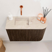 Mondiaz JOYA-DLUX Meuble de toilette 61.6cm - arrondi droit couleur Noyer - Lavabo FAYE position Gauche Sans trou de robinet couleur Frappe SW1422322
