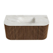 MONDIAZ KURVE-DLUX 100cm Meuble salle de bain avec module 25 G et D - couleur Walnut - 1 tiroir - 2 portes - vasque GRUNNE centre - sans trou de robinet - couleur Ostra SW1137868