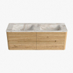 Mondiaz CIRO-DLUX Badkamermeubelset - 140x45x50cm - Solid surface wastafel Frappe - 2 wasbak Dubbel - 2 kraangaten - 4 lades - Oak SW1530869