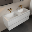 Mondiaz AIVY Ensemble de meuble - 120x45x50cm - 0 trous de robinet - 2 vasques Talc Solid surface - Gauche et droite - 2 tiroirs - avec miroir - MDF Talc SW892427