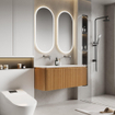 Royal Plaza Terra Edge Ensemble meuble de salle de bains - 120x44.7x46cm - vasque en solid surface blanc mat - 2 vasques - sans trous de robinet - 2 tiroirs - sandwood (chêne clair) SW1471918