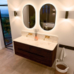 Mondiaz CIRO-DLUX Ensemble de meubles de salle de bains - 130x45x50cm - Vasque en solid surface Ostra - 2 lavabos double - sans trous de robinet - 4 tiroirs - Noyer SW1530410