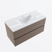 Mondiaz VICA Ensemble de meuble de salle de bain - 100cm - meuble sous-vasque fumée - 2 tiroirs - lavabo denia milieu - 1 trou de robinet - version haute 60cm - blanc brillant SW1080305