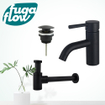 FugaFlow Eccelente Sobrado Kit mitigeur lavabo - robinet bas - bonde clic clac - siphon design bas - Noir mat SW1124192