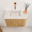 Mondiaz JOYA-DLUX 51.6cm toiletmeubel - ronding rechts kleur Oak - Wastafel FAYE positie Links Zonder kraangat kleur Ostra. SW1422285