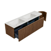 MONDIAZ KURVE-DLUX 155cm Meuble salle de bain avec module 25 D - couleur Walnut - 2 tiroirs - 1 porte - vasque LEAF double / gauche - sans trou de robinet - couleur Ostra SW1137891