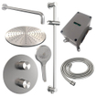 BRAUER Brushed Carving douche de pluie encastrée thermostatique - 3 voies - rond - set 94 - pomme de douche 30cm - bras mural courbé - douchette 3 jets - flexible de douche - barre de douche intégrée - acier inox brossé PVD SW1159210